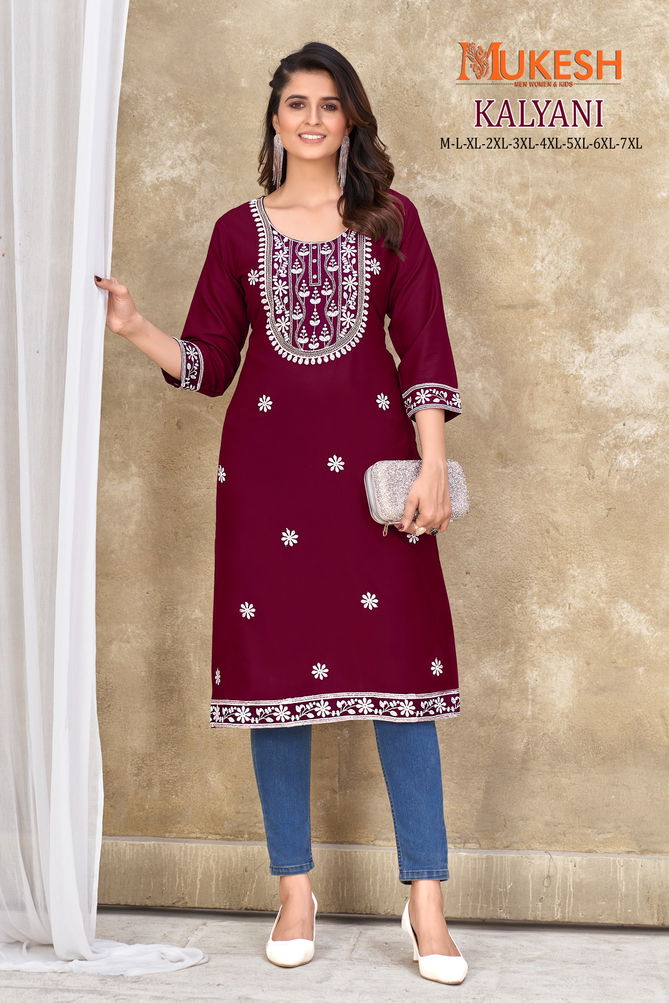 Kalyani By Mukesh Rayon Embroidery Kurtis Wholesale Price In Surat
